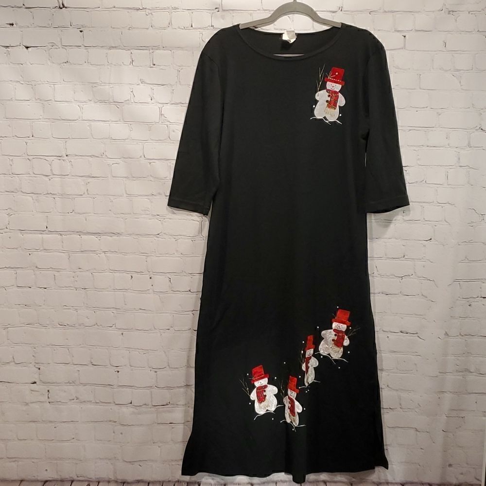 Vintage Karla Marie snowman black maxi dress